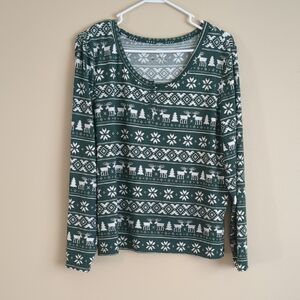 XL Primark Cares Green And White Long Sleeve Pajama Sleep PJ Shirt Top Christmas